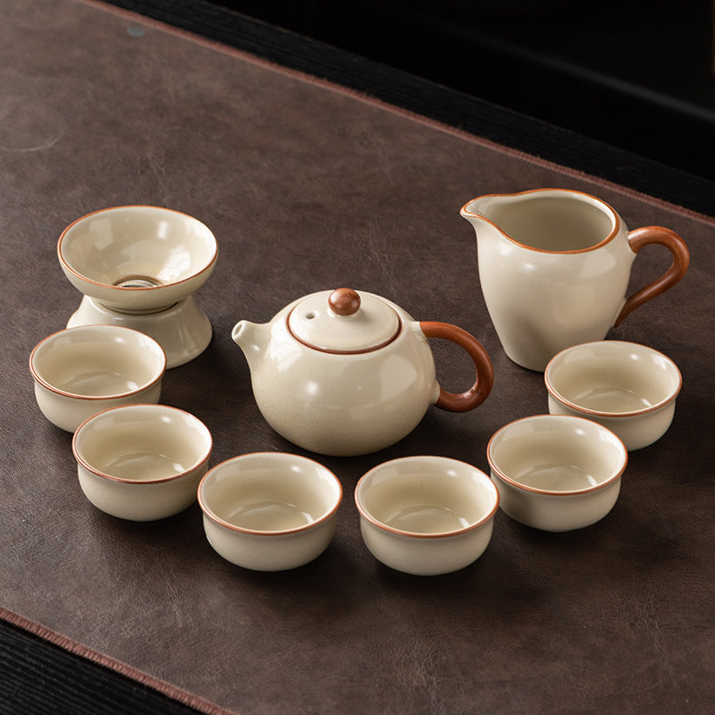 Ru Kiln Chinese Kung Fu Tea Set Household Ceramic Xishi Pot Hovering Cover Bowl Tea Cup Set