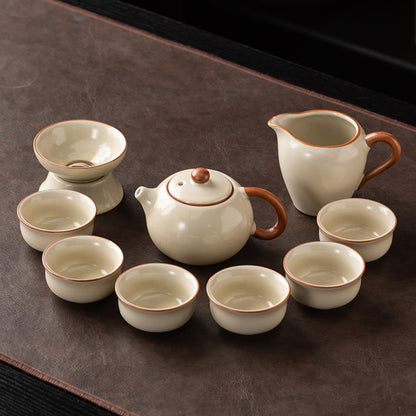 Ru Kiln Chinese Kung Fu Tea Set Household Ceramic Xishi Pot Hovering Cover Bowl Tea Cup Set
